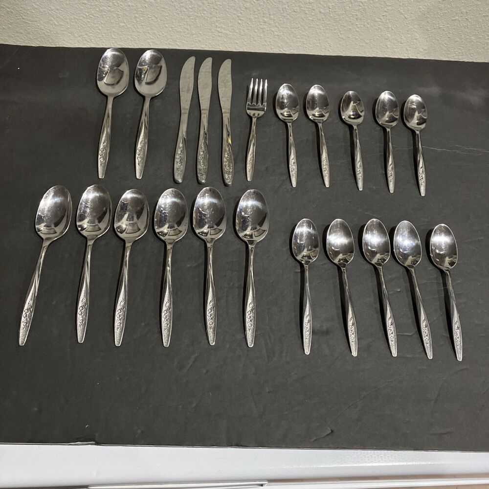 Superior RADIANT ROSE Set Of 22 Flatware USA Stainless Steel Set Vintage MCM